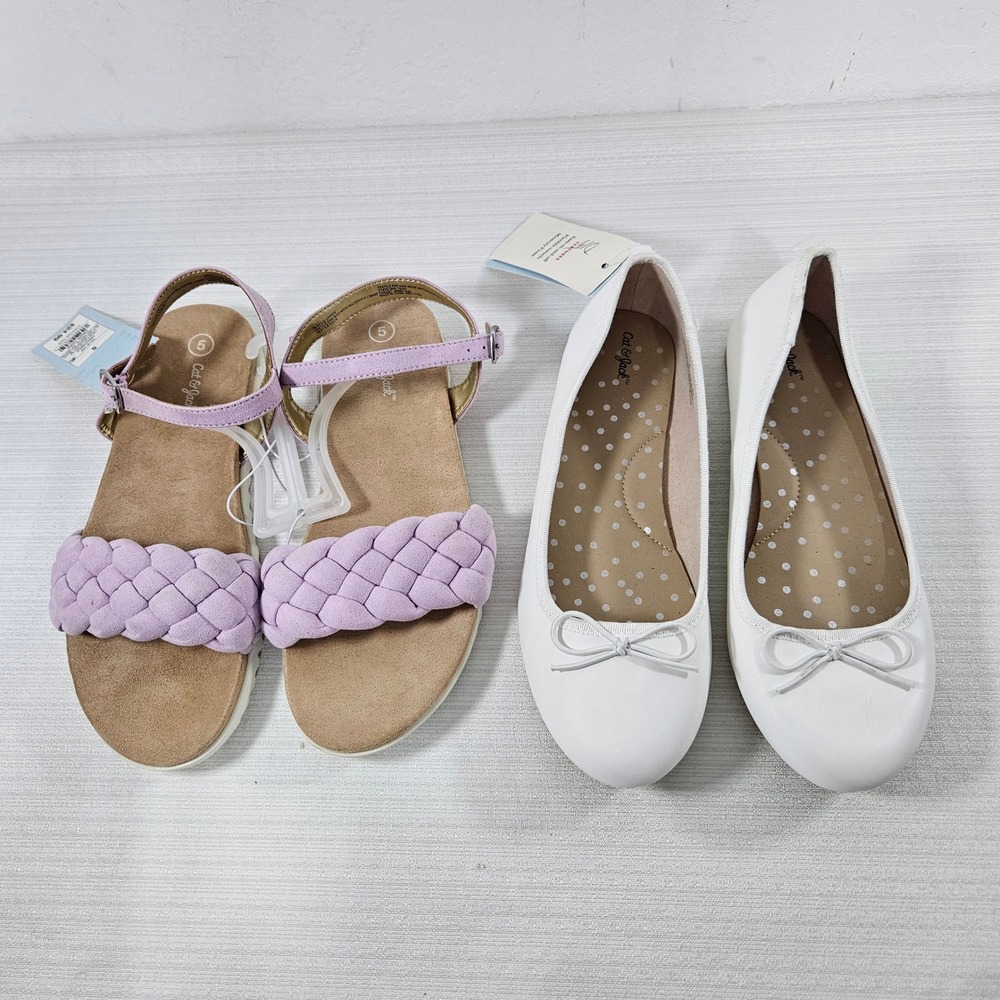 Lot of 2 Cat & Jack Kids sz 5 shoes White Ballet Flats Lavender sandles summer